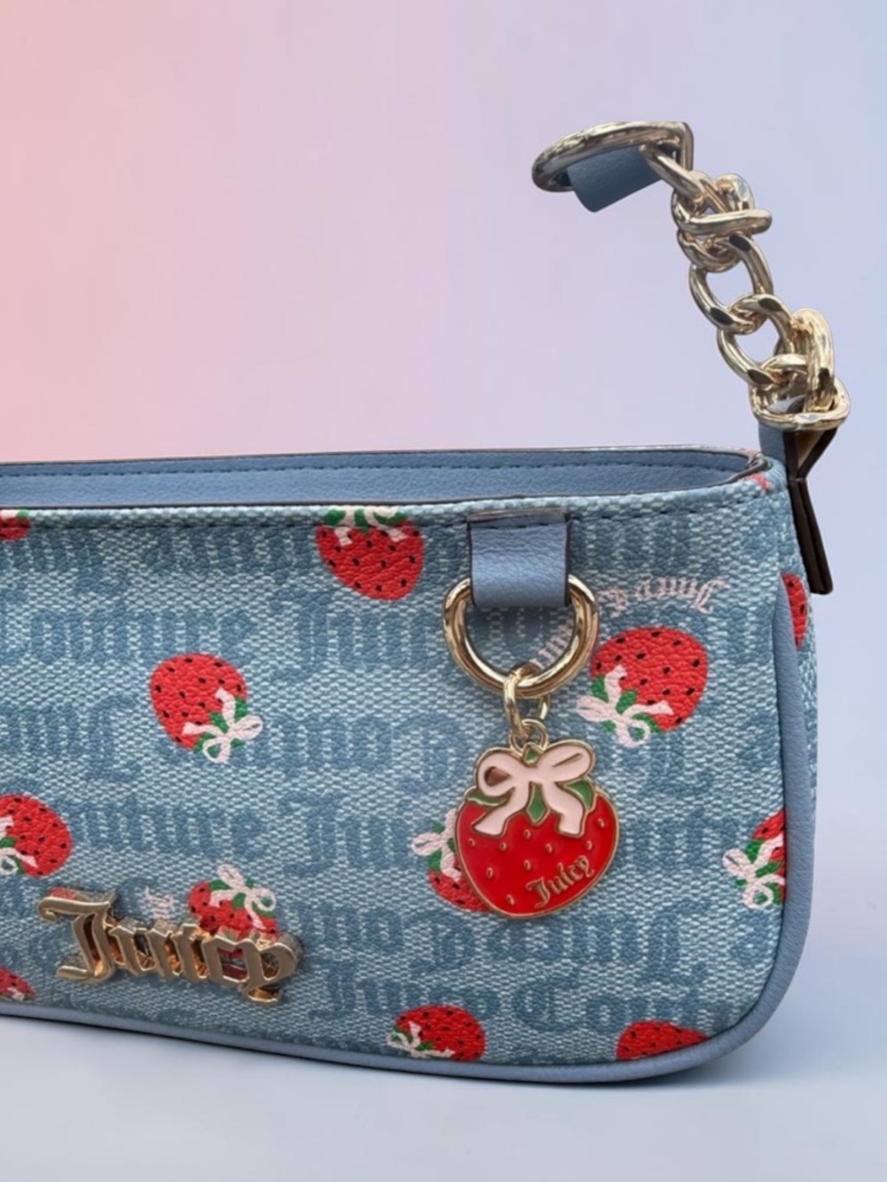 Juicy Couture Blue Denim Mini Shoulder Bag with Red Cherry Motif - Picture 6 of 6